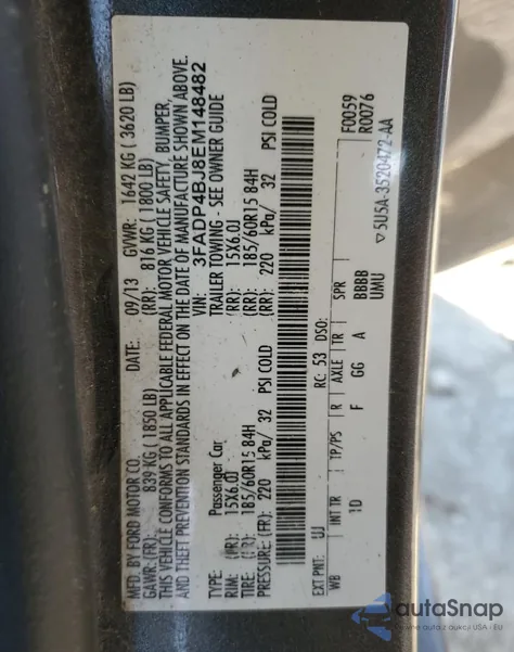 2014 Ford Fiesta Se из США, поврежденный, VIN 3FADP4BJ8EM148482